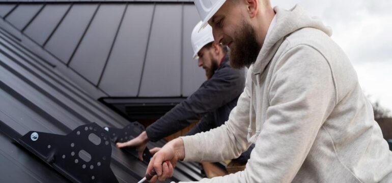A combo roof system installation showing multiple protective layers applied on a rooftop, combining thermal insulation and waterproofing for enhanced durability and energy efficiency.